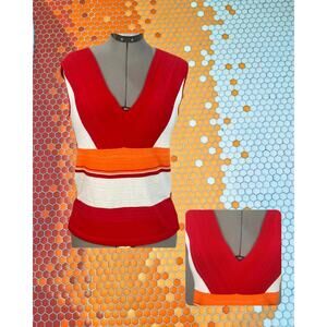 Volup Vintage 90s UMMM Red Green White Banded V Neck Sleeveless Knit Top Size 1X